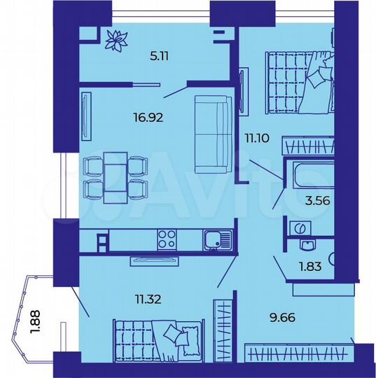2-к. квартира, 61,4 м², 5/9 эт.