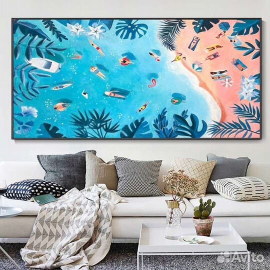 Большая картина маслом Отдых на море Интерьерная