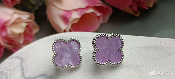 Серьги клевер в стиле Ван клиф с перламутром