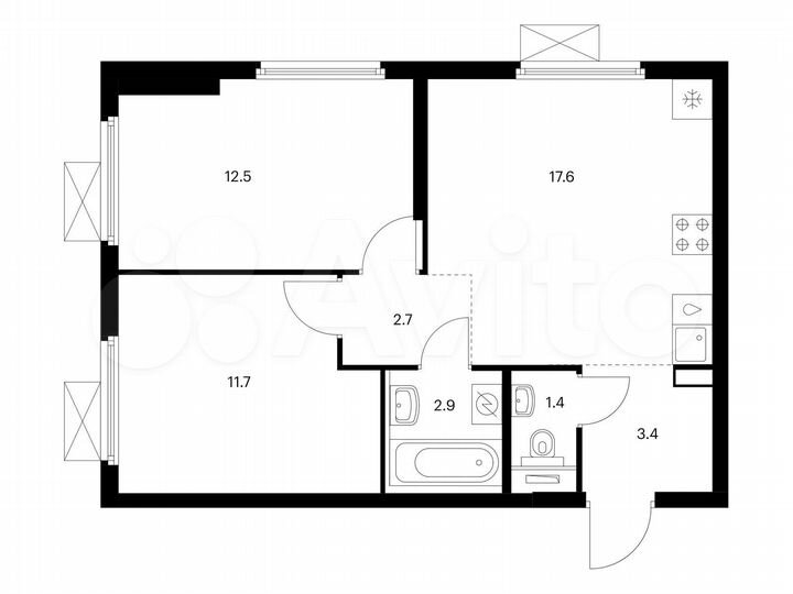 2-к. квартира, 52,2 м², 9/25 эт.