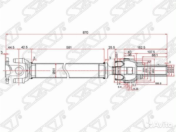 Вал карданный перед mitsubishi pajero IV V97W 05-1