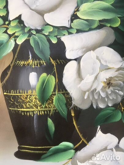 Картина Букет белых роз на холсте маслом