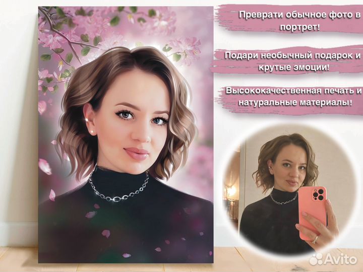 Портрет по фото на холсте