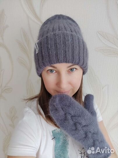 Шапка и варежки из пуха норки