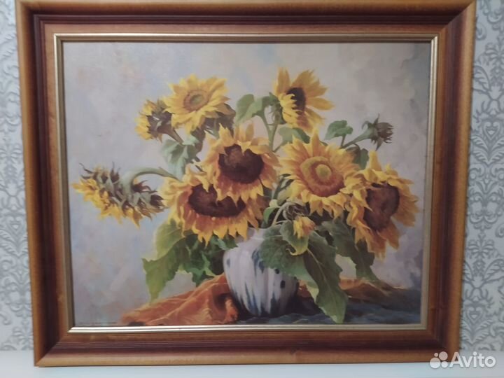 Картина подсолнухи в рамке