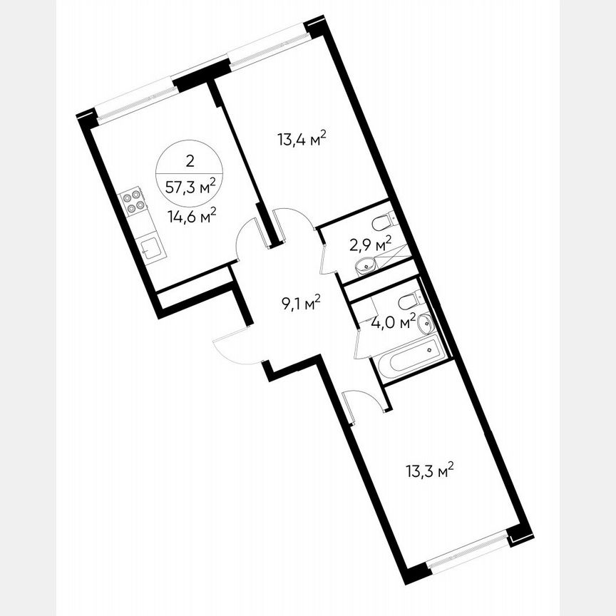 2-к. квартира, 57,3 м², 4/17 эт.