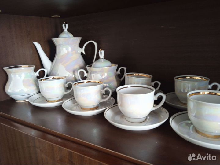 Кофейный сервиз, перламутр, 15 предметов