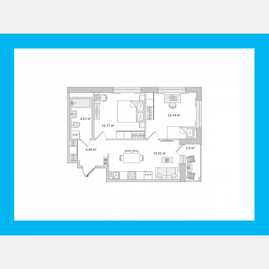 2-к. квартира, 49,7 м², 14/15 эт.