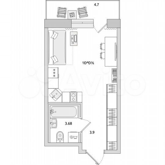 Квартира-студия, 31,4 м², 6/21 эт.