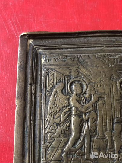 Старинная латунная створка от складня Благовещение