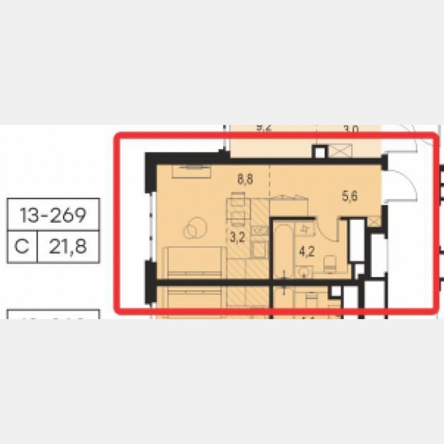 Апартаменты-студия, 21,8 м², 23/23 эт.