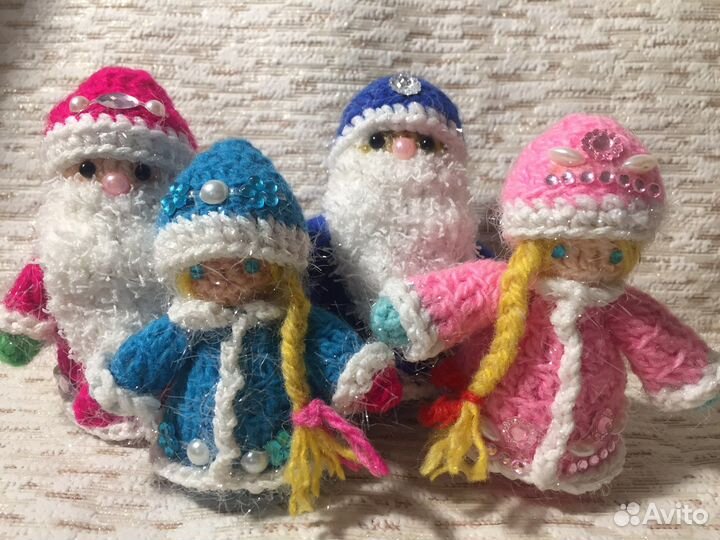 Дед Мороз и Снегурочка, вязаные игрушки