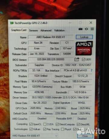 Видеокарта Sapphire Pulse rx6500xt 4 Гб