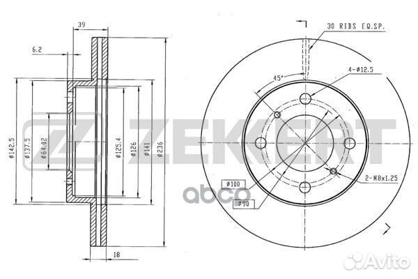 Диск торм. перед. Mitsubishi Carisma 95- Colt