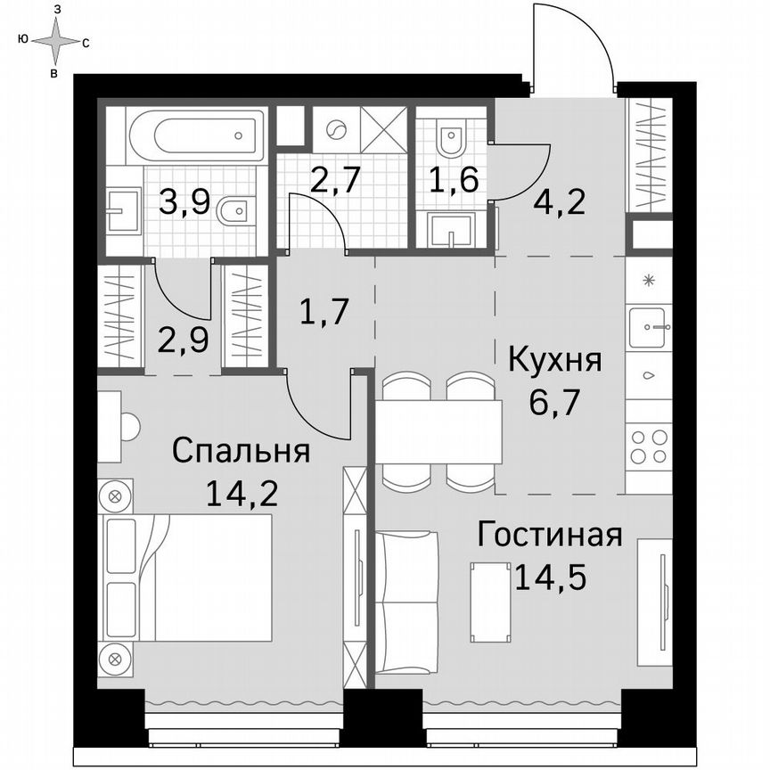1-к. квартира, 52,4 м², 6/49 эт.