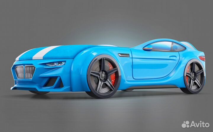 Кровать машинка с матрасом и фарами Новая