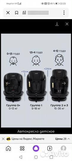 Детское автокресло от 0 до 36 кг поворотное
