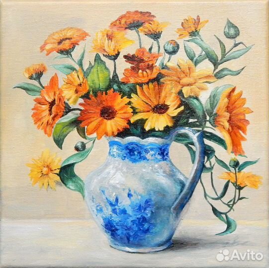 Картина маслом с цветами, букет цветов картина