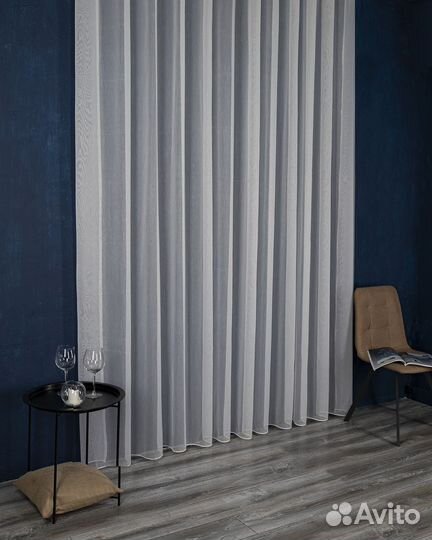 Тюль Бамбук крем готовый на окна пошив