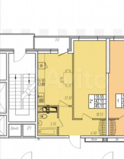 2-к. квартира, 45,1 м², 7/14 эт.