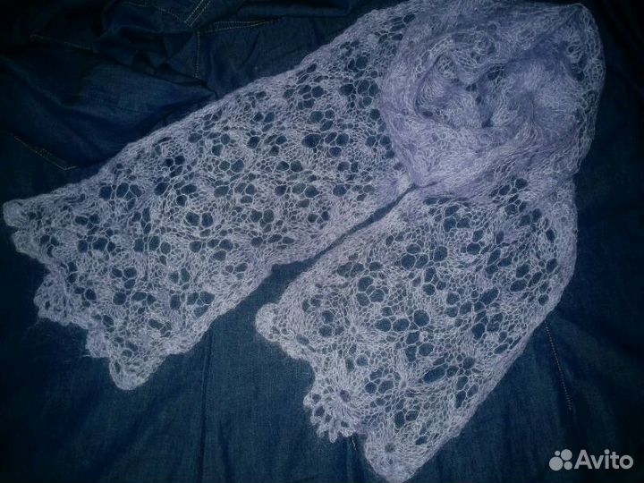 Шарф из мохера ажурный ручная работа