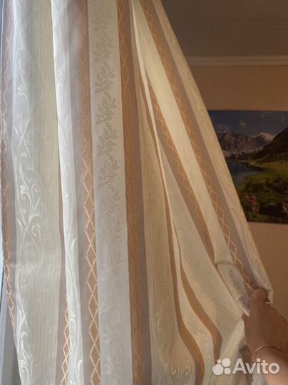 Шторы бежевые полосатые 2,5 на 1,5