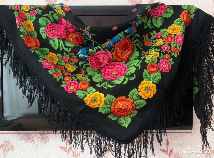 Павловопосадский платок СССР большой с бахромой