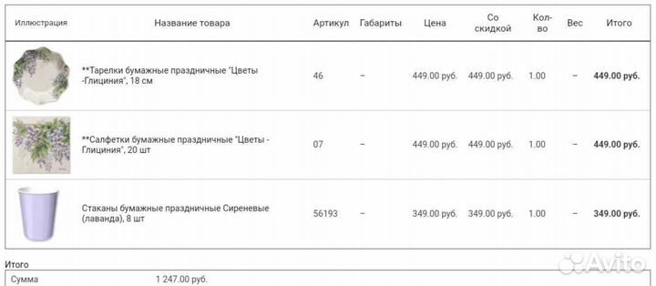 Набор праздничной одноразовой посуды Цветы Сирень