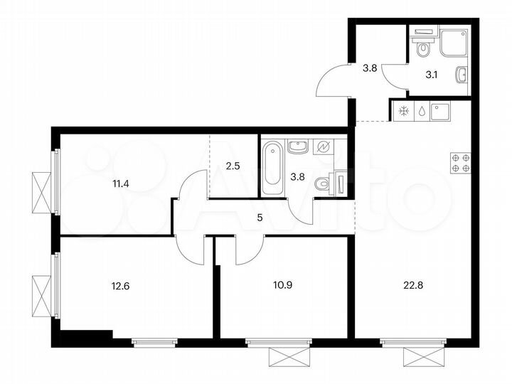 3-к. квартира, 75,9 м², 11/25 эт.
