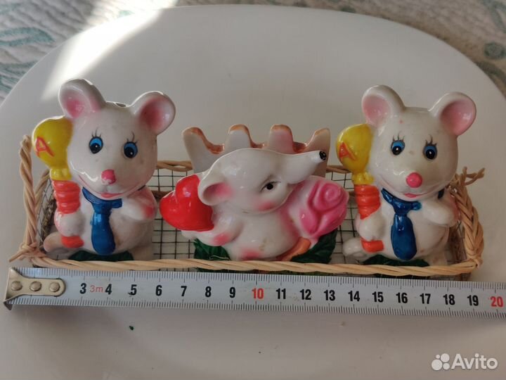 Статуэтки 'три мышки ' соль+ перец+ салфеткэница