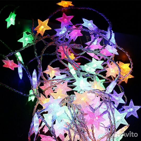 Гирлянда нить цветная Звездочки 10 м