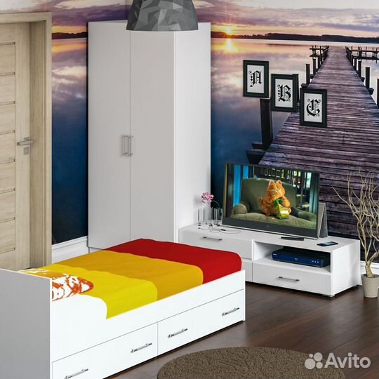 Спальня белая Стандарт № 3 Стандарт с кроватью 900 с ящиками, цвет белый, спальное место 900х2000 мм