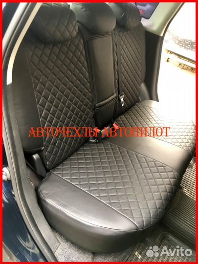 Чехлы Автопилот Nissan Note из экокожи чёрные Ромб