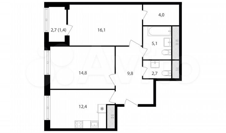 2-к. квартира, 66,4 м², 15/20 эт.