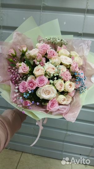 Букет цветов. Розы. Гипсофила