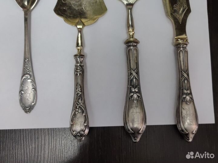 Сервировичный набор. Серебро 875. Позолота