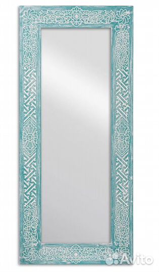 Зеркало в раме из массива 62х142 см бирюзовое