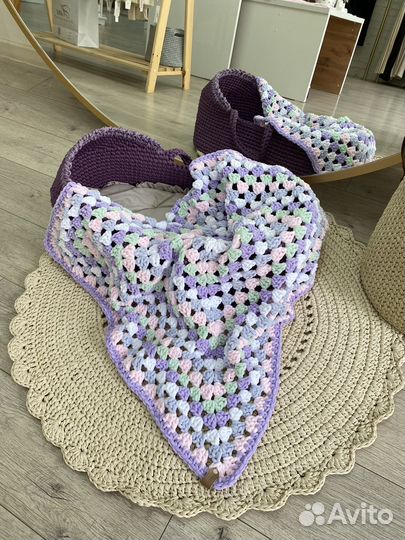 Плед детский вязаный из плюшевой пряжи