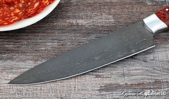 Кухонный нож № 9 сталь Х12мф рукоять акрил красный