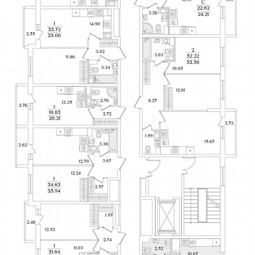 2-к. квартира, 54,5 м², 6/9 эт.