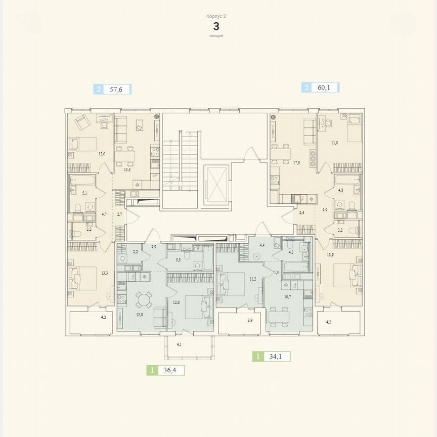 1-к. квартира, 34,1 м², 4/11 эт.