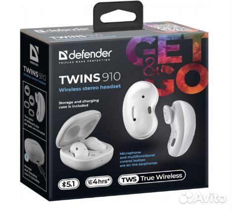 Наушники беспроводные Defender Twins 910 белые