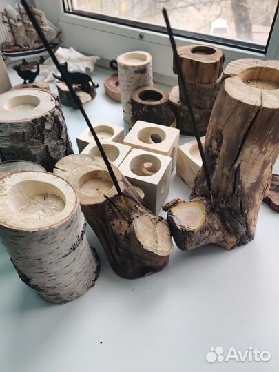 Подсвечники из натурального дерева, разные