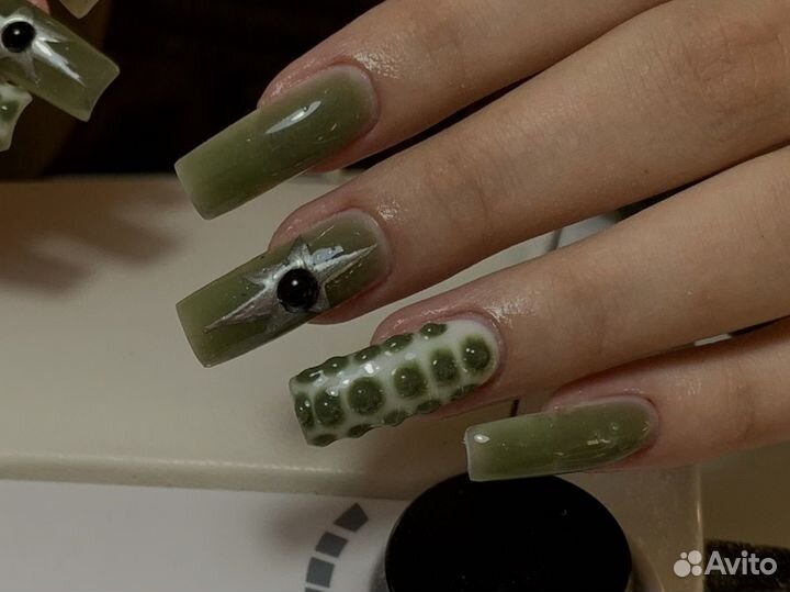 Наращивание ногтей, гель лак, нюд, модель