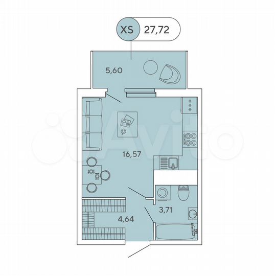 Квартира-студия, 27,7 м², 9/12 эт.