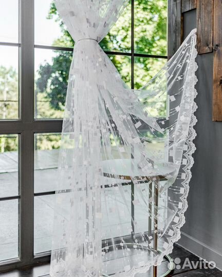 Тюль мона белый готовый на окна пошив