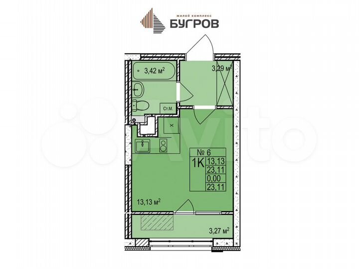 Квартира-студия, 23,1 м², 4/24 эт.