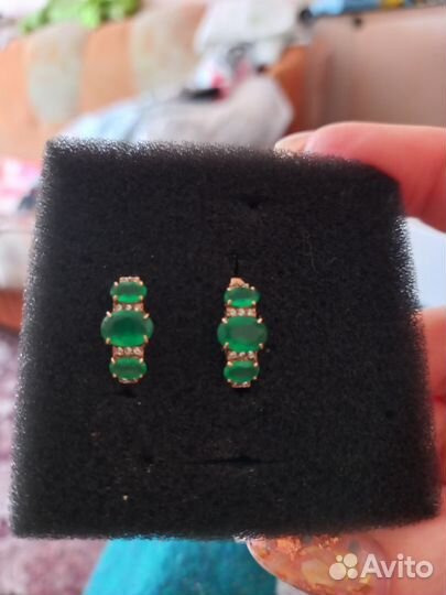Серьги с агатом позолота