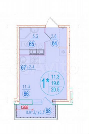 Квартира-студия, 20,5 м², 9/9 эт.