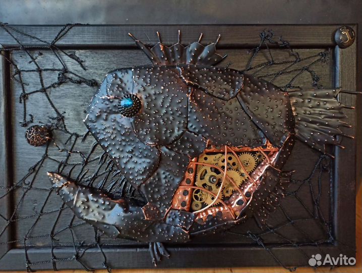 Панно коллаж Морской черт. Рыба Удильщик